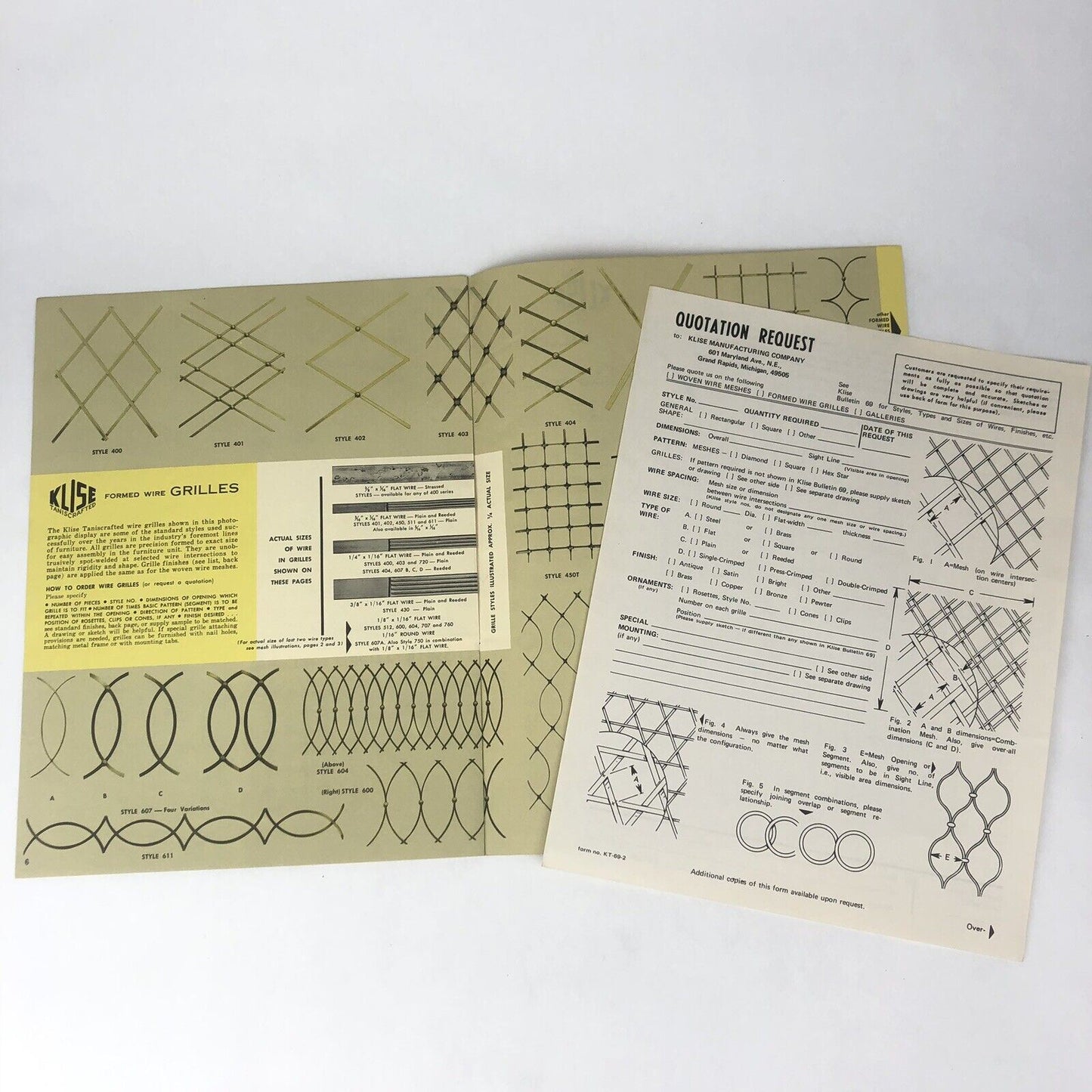 Vintage 1969 KLISE Manufacturing Co CATALOG Bulletin WIRE MESH GRILLS GALLERIES