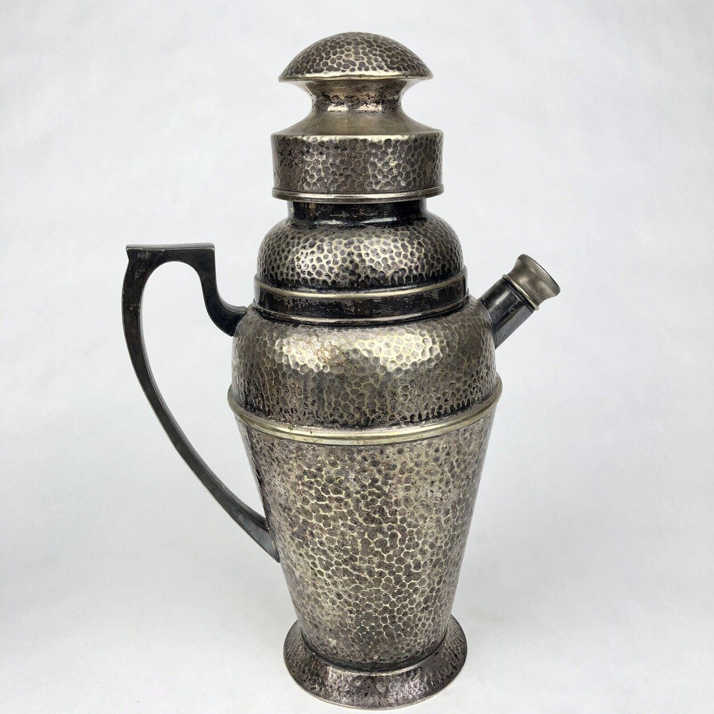 1920s BERNARD RICE’S SONS Apollo EPNS Hammered Silver Plate Cocktail Shaker 4361