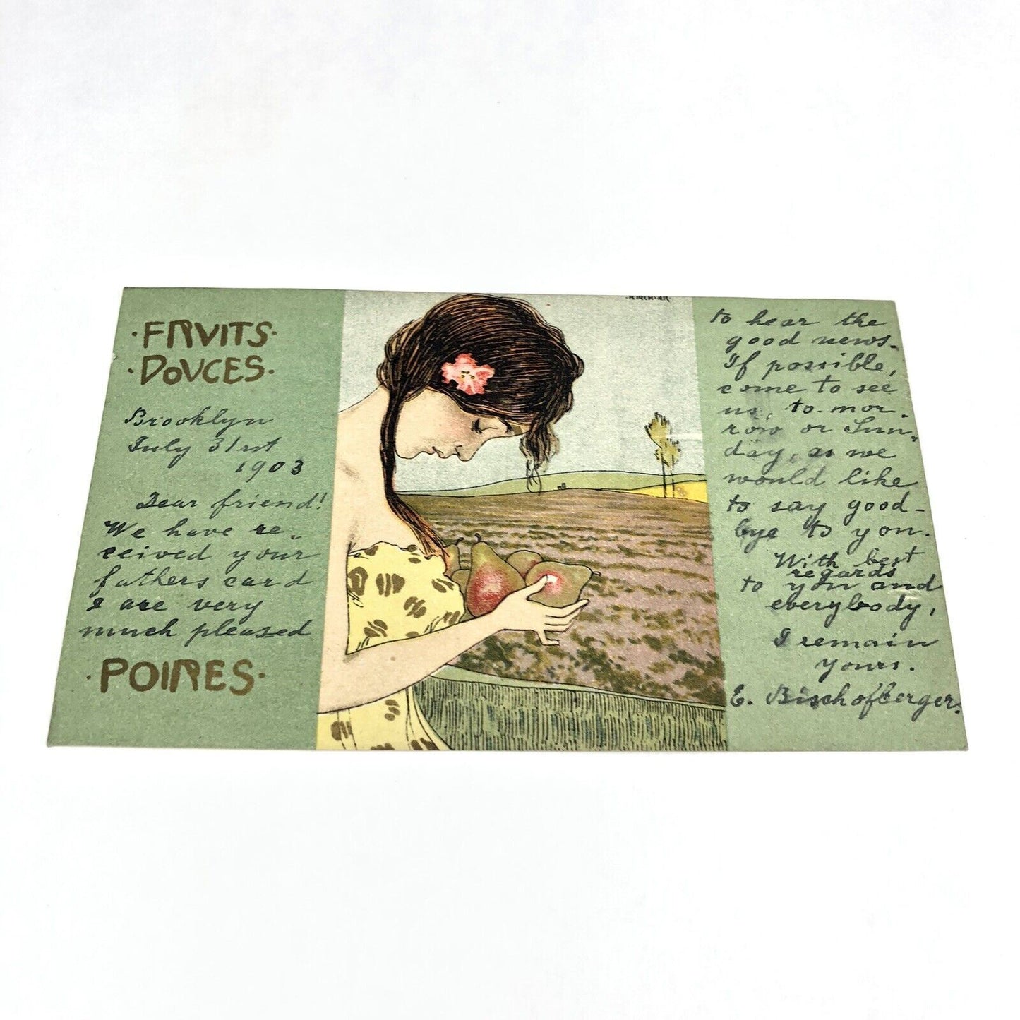 RAPHAEL KIRCHNER Postcard 1903 FRUITS DOUCES Art Nouveau ARTIST SIGNED D7-3