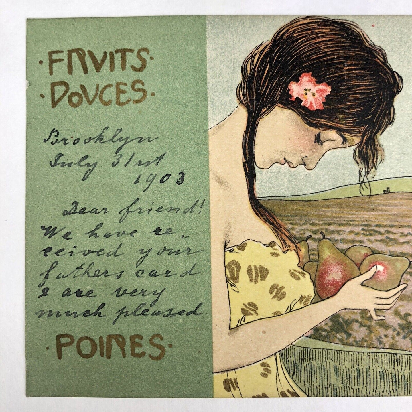 RAPHAEL KIRCHNER Postcard 1903 FRUITS DOUCES Art Nouveau ARTIST SIGNED D7-3