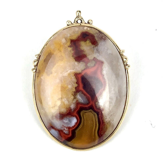 14K Gold Picture Agate NATURAL GEMSTONE WOMAN PORTRAIT SILHOUETTE Brooch Cameo