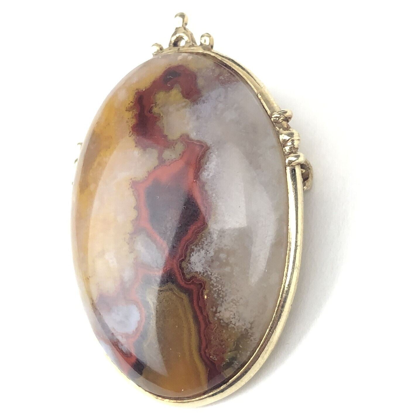 14K Gold Picture Agate NATURAL GEMSTONE WOMAN PORTRAIT SILHOUETTE Brooch Cameo
