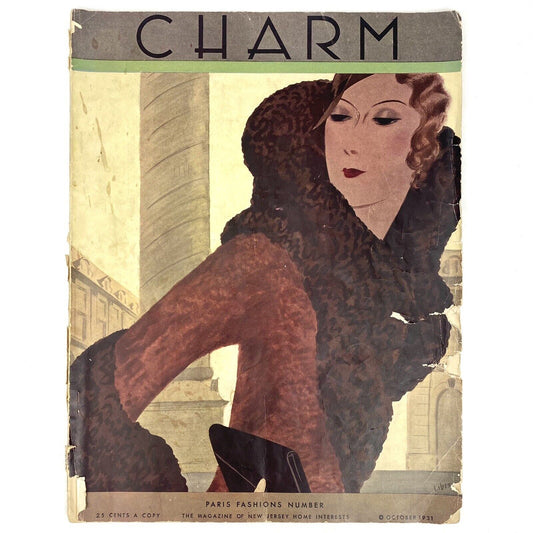 CHARM Magazine OCT 1931 Paris Fashion Number ART DECO Cover Art by Libis ANTIQUE