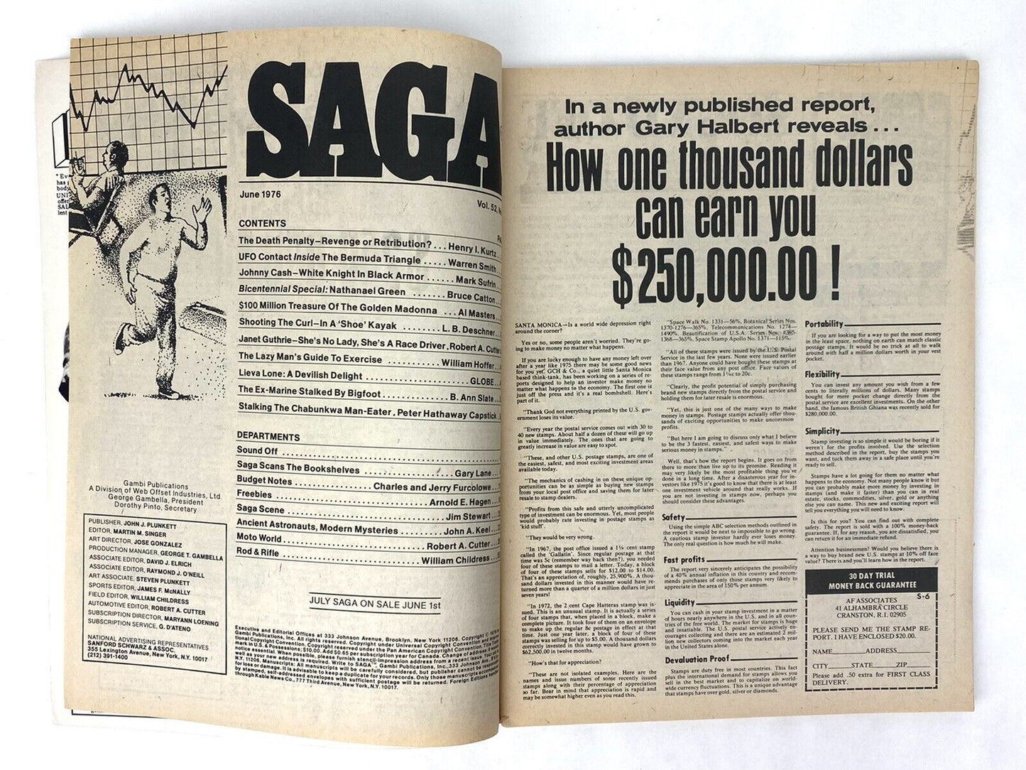 Vintage SAGA Magazine June 1976 JOHNNY CASH Cover - UFO Bermuda Triangle Bigfoot