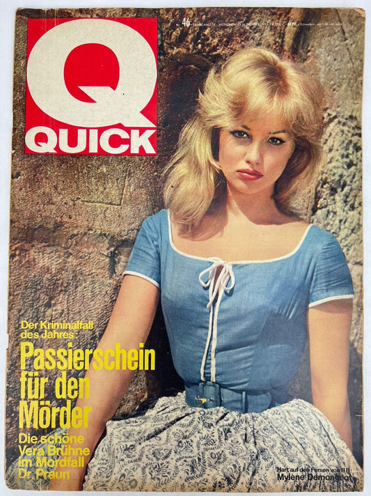 QUICK #34 German Magazine 1961 MYLENE DEMONGEOT COVER Yves Saint-Laurent ADS ART
