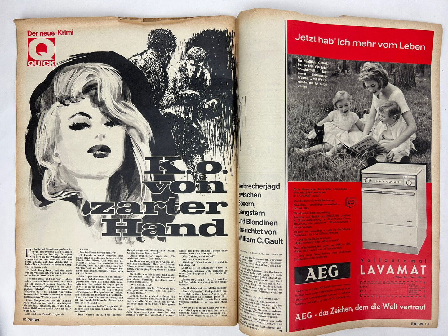 QUICK #34 German Magazine 1961 MYLENE DEMONGEOT COVER Yves Saint-Laurent ADS ART