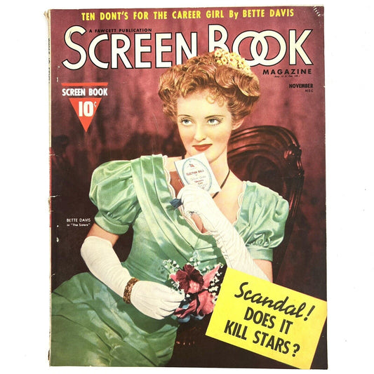 SCREEN BOOK Magazine NOVEMBER 1938 Bette Davis Cover ART DECO ADS
