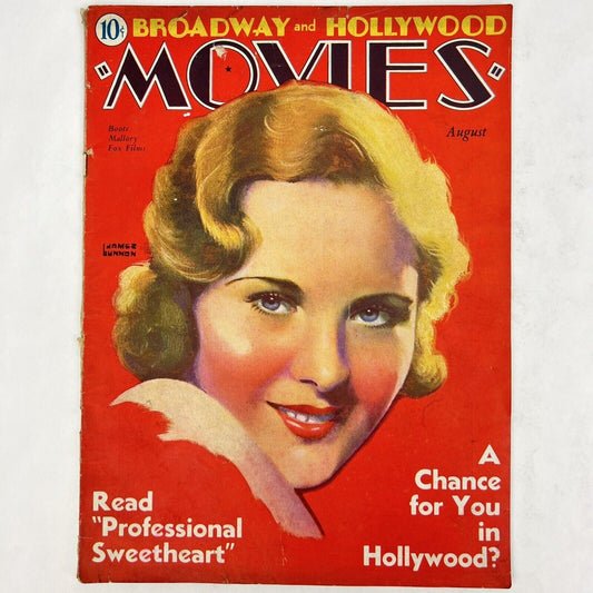 BROADWAY & HOLLYWOOD MOVIES Magazine AUGUST 1933 BOOTS MALLORY COVER Art Deco