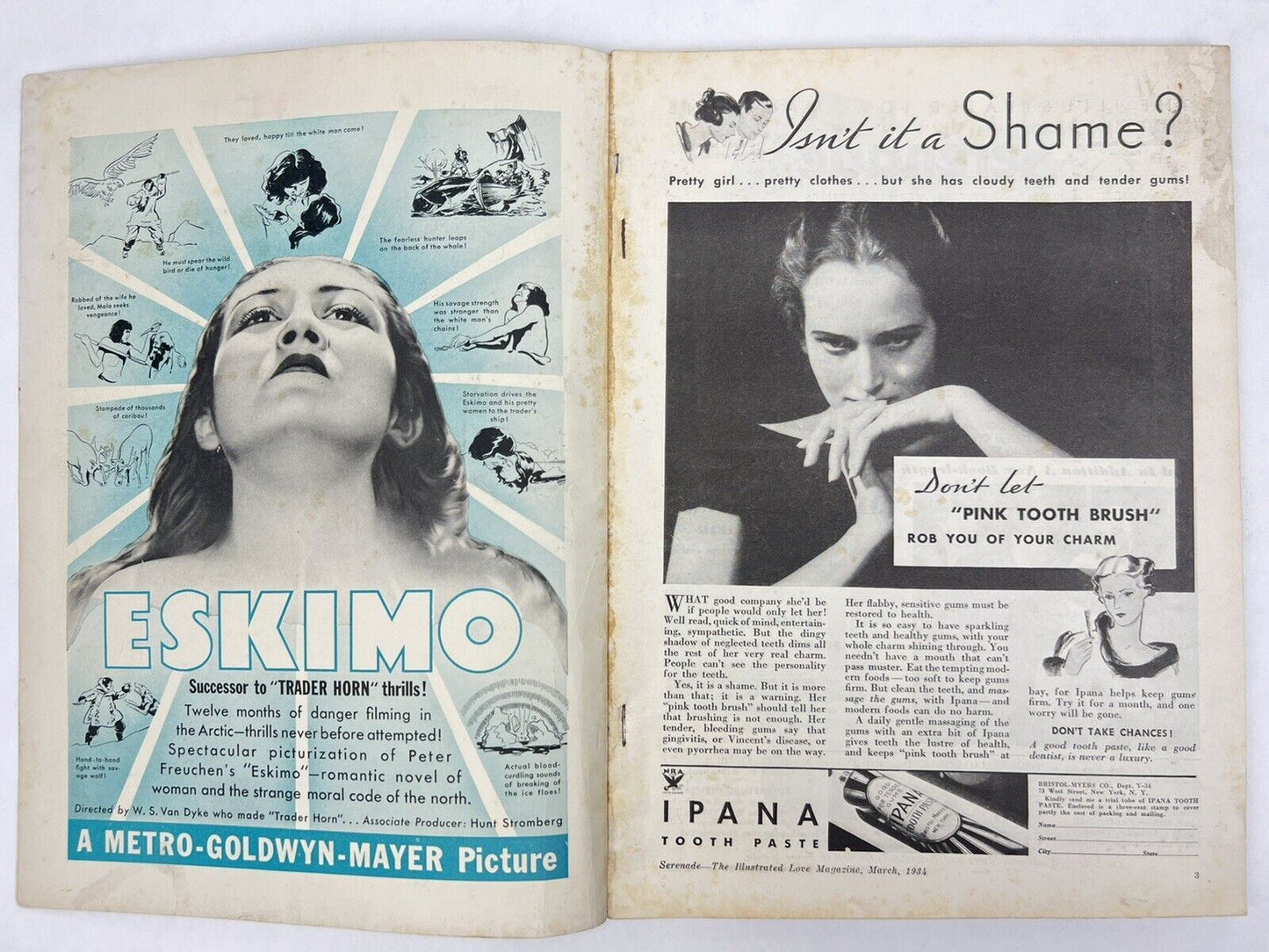 SERENADE Magazine MARCH 1934 Charlie Chaplins Love Story Art Deco Fashion Ads