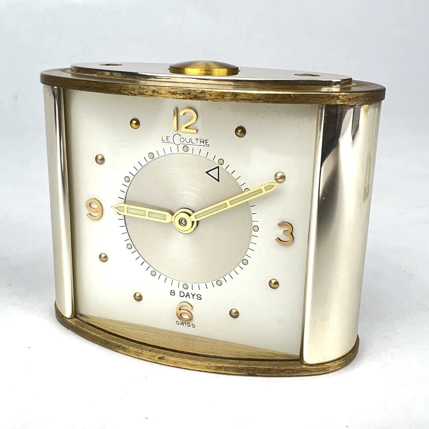 Vintage JAEGER LECOULTRE Memovox 8 Day Travel Alarm Clock Brass Swiss Art Deco