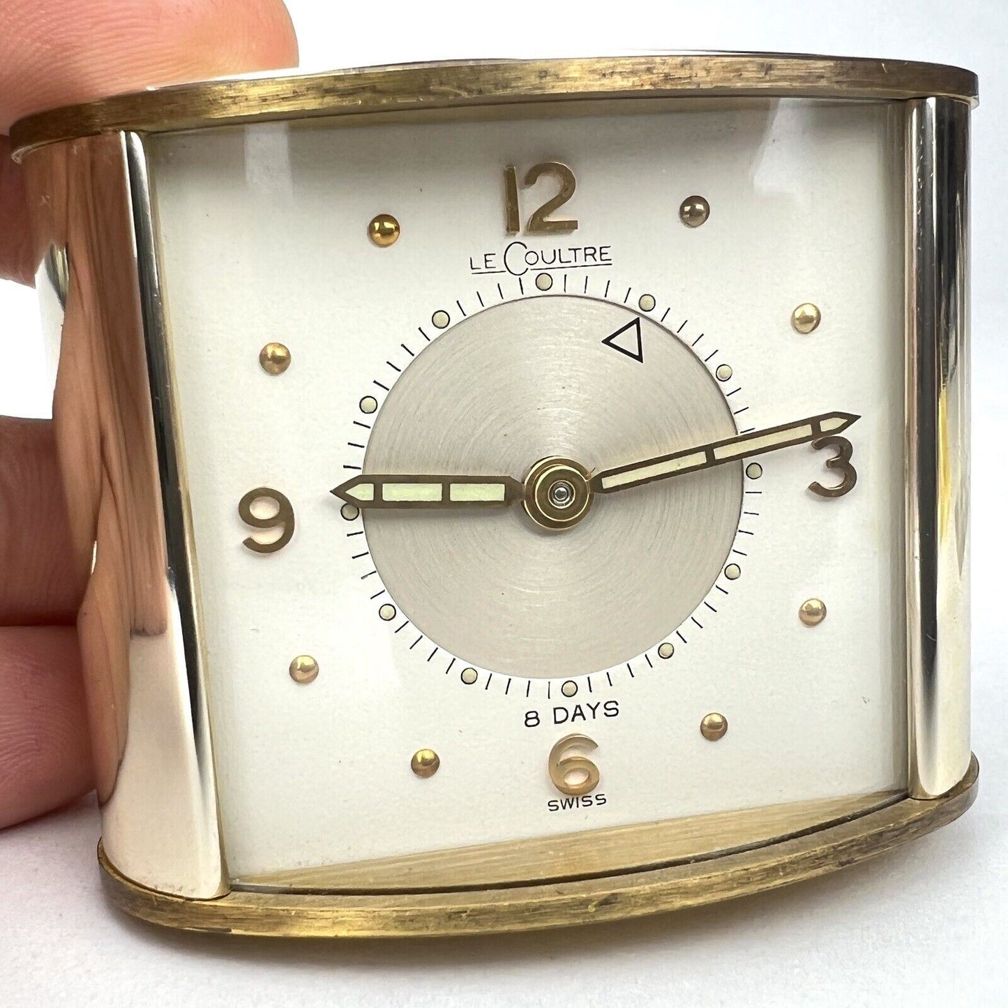 Vintage JAEGER LECOULTRE Memovox 8 Day Travel Alarm Clock Brass Swiss Art Deco
