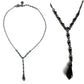 GIVENCHY Gunmetal Gray Chain Black Crystal Y Drop Pendant Necklace w/ Extender