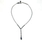 GIVENCHY Gunmetal Gray Chain Black Crystal Y Drop Pendant Necklace w/ Extender