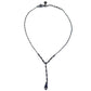 GIVENCHY Gunmetal Gray Chain Black Crystal Y Drop Pendant Necklace w/ Extender