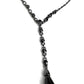 GIVENCHY Gunmetal Gray Chain Black Crystal Y Drop Pendant Necklace w/ Extender