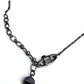 GIVENCHY Gunmetal Gray Chain Black Crystal Y Drop Pendant Necklace w/ Extender