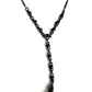 GIVENCHY Gunmetal Gray Chain Black Crystal Y Drop Pendant Necklace w/ Extender