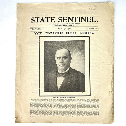 Sept 1901 STATE SENTINEL Police Excise Journal MAGAZINE William Mckinley Death