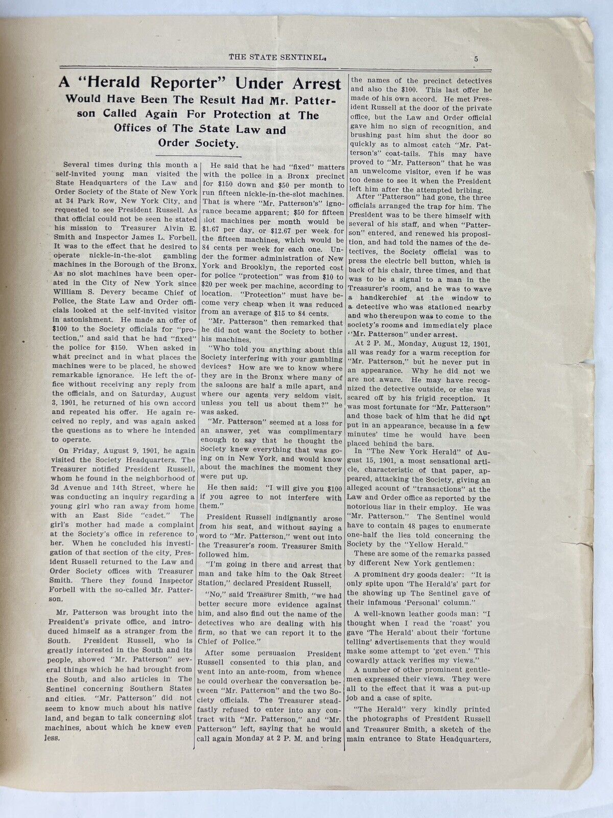 Sept 1901 STATE SENTINEL Police Excise Journal MAGAZINE William Mckinley Death