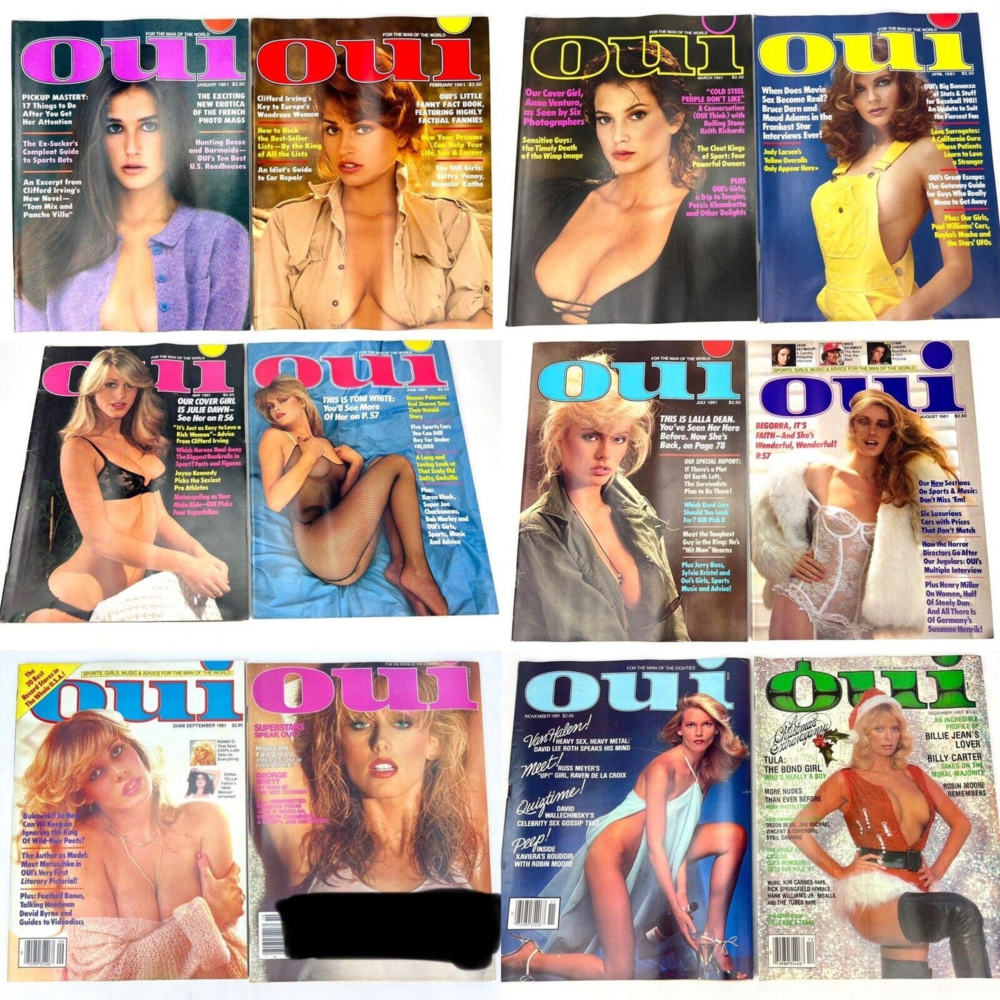 OUI Magazine 1981 COMPLETE FULL YEAR 12 Issues w/ Demi Moore Jan. Cover Playboy