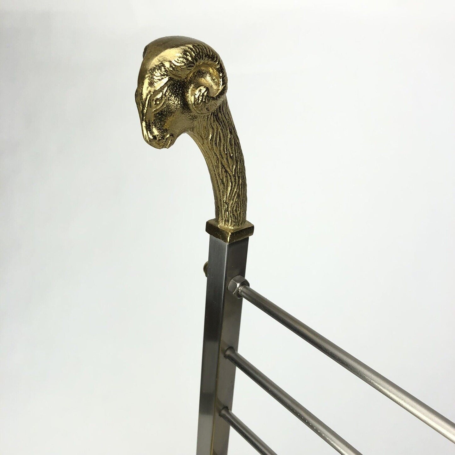 Vintage Italian Brass Ram’s Head & Steel Magazine Rack Maison Jansen Style