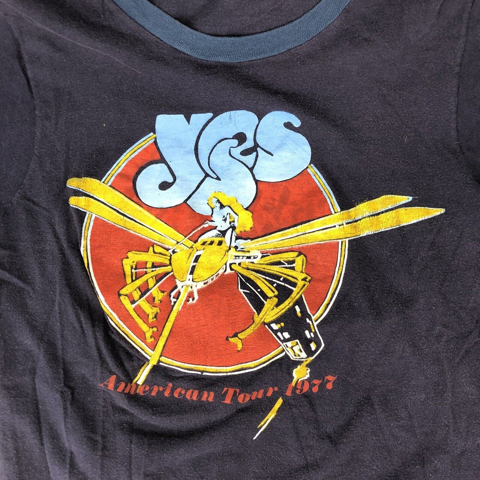Vintage 1977 YES American – ORIGINAL Band Rock RARE Souled Shirt Tee Blue Tour Old