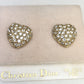 Vintage NEW Christian Dior HEART Rhinestone Pave 14k Gold Post Pierced EARRINGS