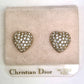 Vintage NEW Christian Dior HEART Rhinestone Pave 14k Gold Post Pierced EARRINGS