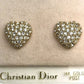 Vintage NEW Christian Dior HEART Rhinestone Pave 14k Gold Post Pierced EARRINGS
