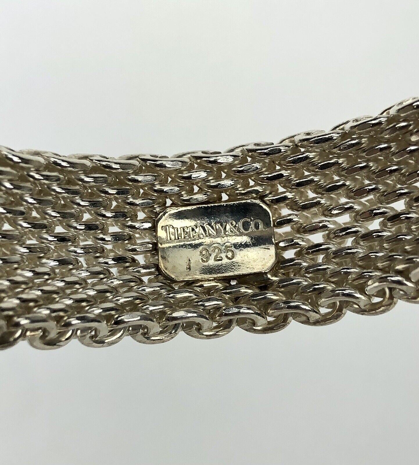 Tiffany & Co 15mm Somerset Sterling Silver Mesh Bangle Bracelet Size Large