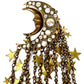 Vintage JACK SMILE Moon & Stars DANGLE 8” BROOCH PIN Signed RHINESTONE / CHAIN