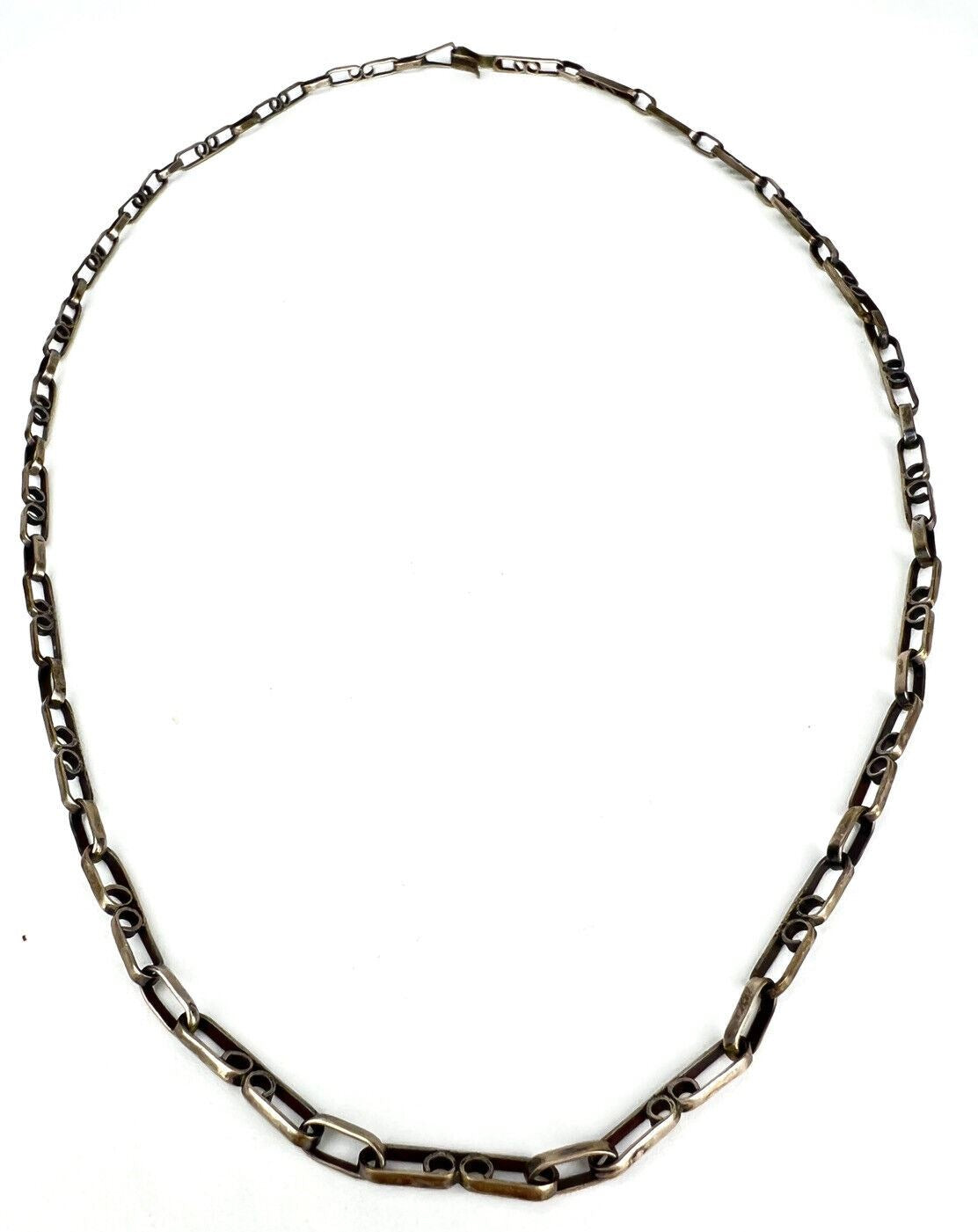 Vintage CUERNAVACA MEXICO Sterling Silver Unique Staple Link Chain Necklace