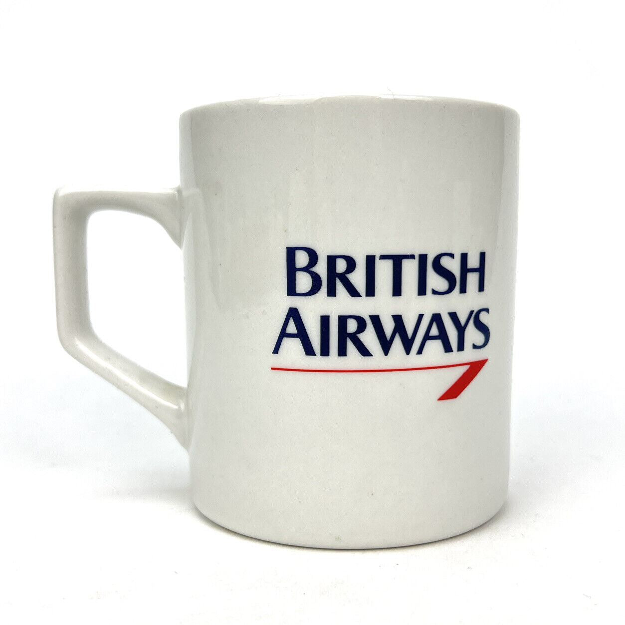 Vintage BRITISH AIRWAYS Mug Cup RARE TRAVEL AGENT Newark to Heathrow Airline Ad