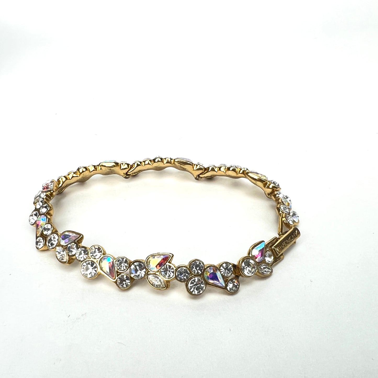 GIVENCHY Vintage Bracelet Gold w/ Opalescent Teardrop & Chaton Crystals GIV-097