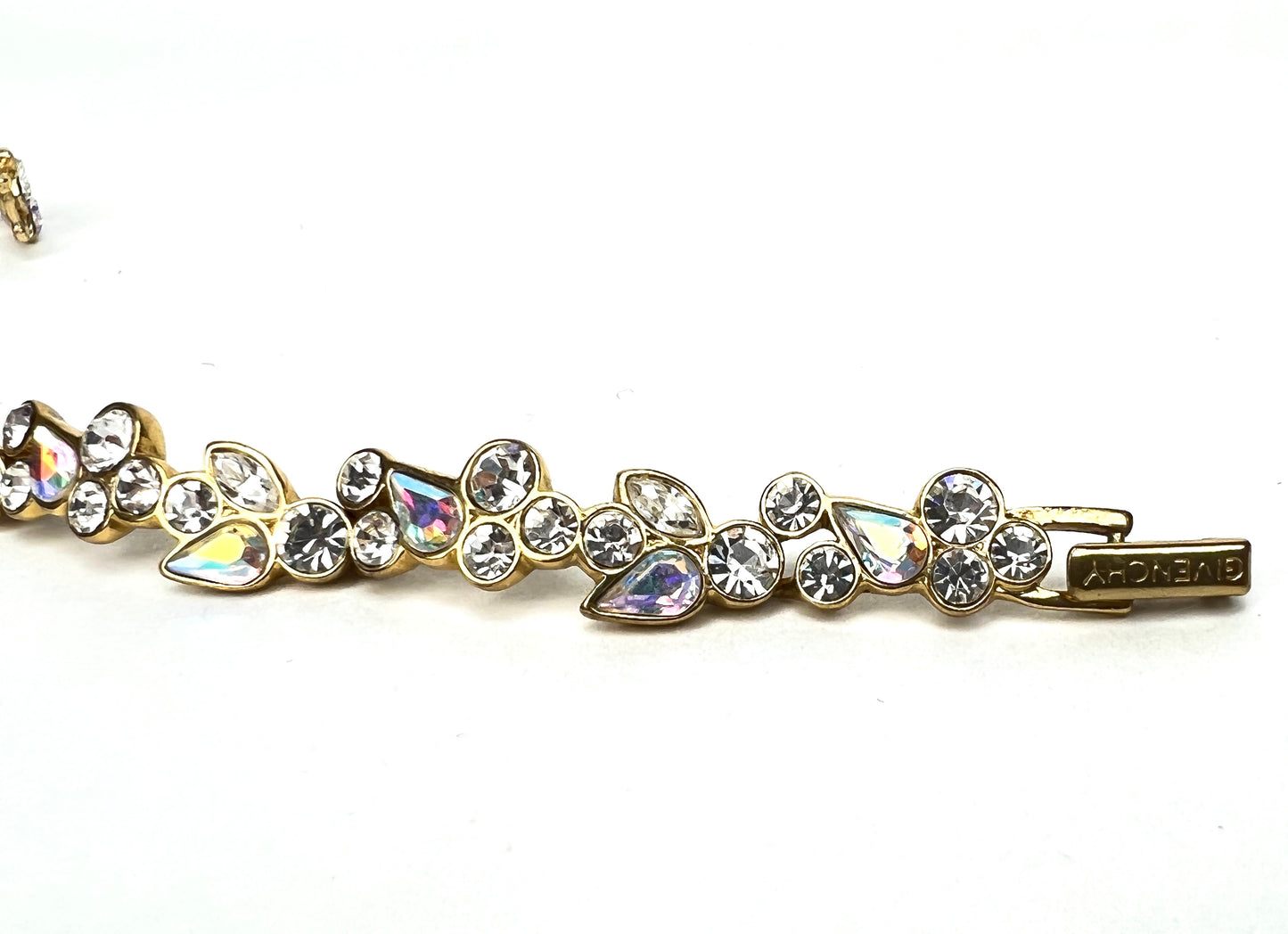 GIVENCHY Vintage Bracelet Gold w/ Opalescent Teardrop & Chaton Crystals GIV-097